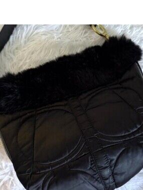 2 Pc. Coach Rabbit Furry Trim Black Quilted Shoulder Bag & Soho Ski Wristlet Set